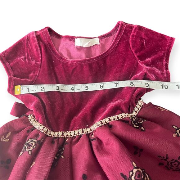 Rare Editions Velvet Floral Holiday Dress 2T Burgundy Tulle Bow Christmas Photos - Picture 12 of 13